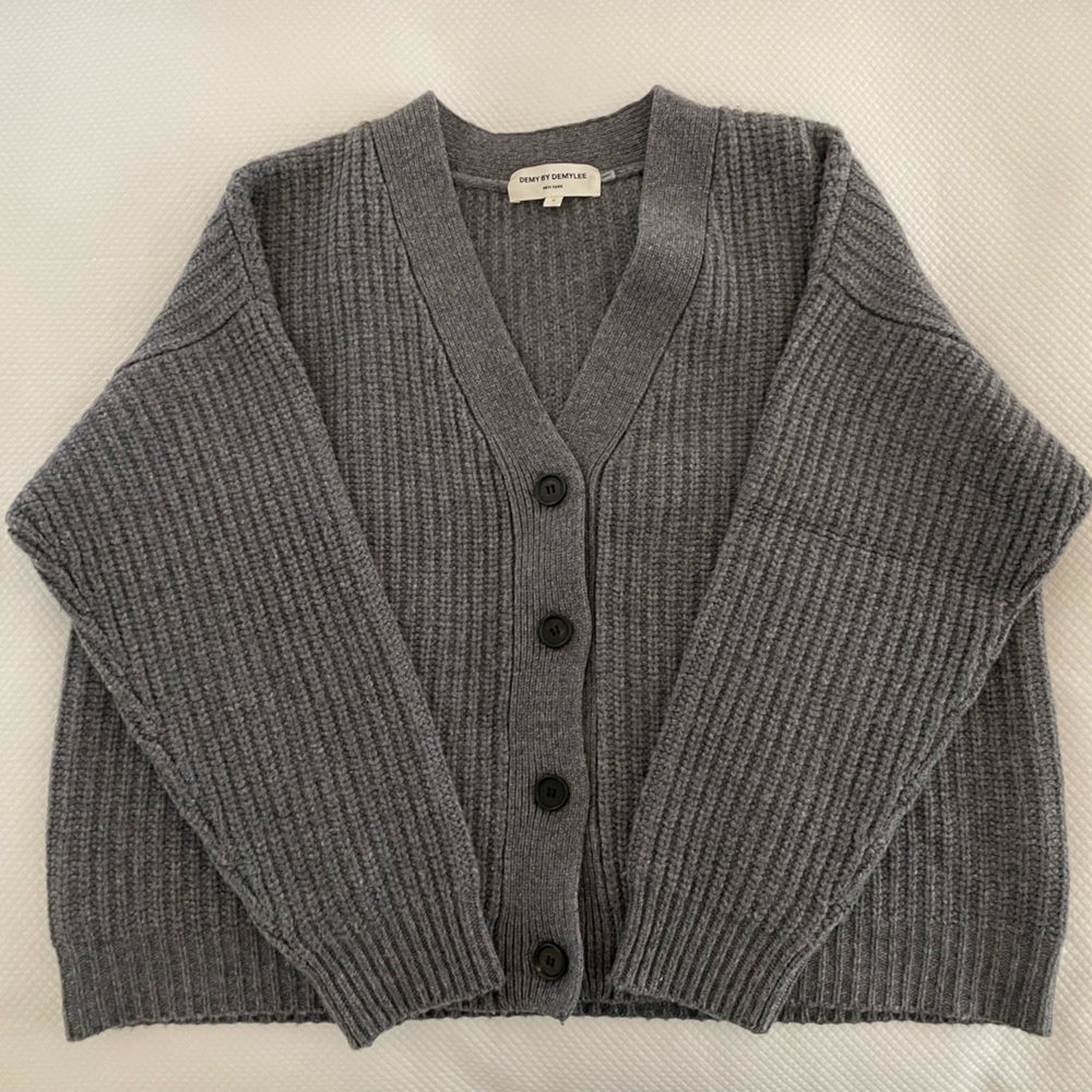 Demylee chunky v-neck wool cardigan, Gray, Size Small